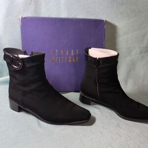 Stuart Weitzman black Buckle Boots ankle size 10M Gore-Tex stretch square toe